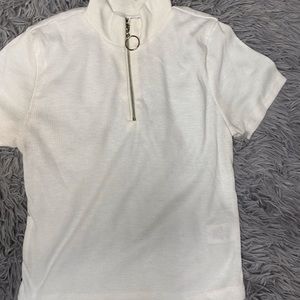 White Ribbed Zip Shirt
